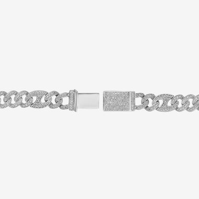 CT. T.W. Mined White Diamond 10K Gold 8 1/2 Inch Solid Cuban Chain Bracelet