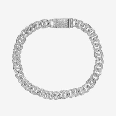 CT. T.W. Mined White Diamond 10K Gold 8 1/2 Inch Solid Cuban Chain Bracelet