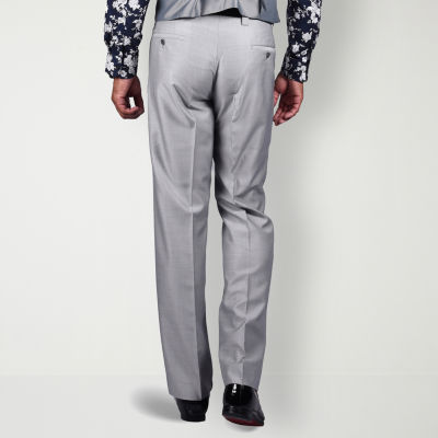 Steve Harvey Mens Classic Fit Bone Gray Shantung Suit Pants