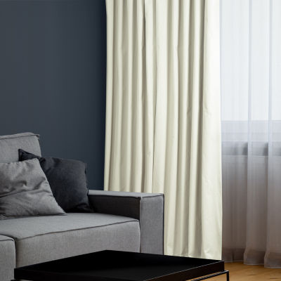 Exclusive Fabrics & Furnishing Solid 100% Cotton Rod Pocket Back Tab Energy Saving 100% Blackout Single Curtain Panel