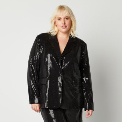 Worthington X Jason Bolden Womens Plus Sequin Blazer