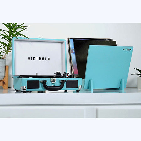 Victrola Journey+ Bluetooth Suitcase Record Player With Matching Record Stand, One Size, Blue