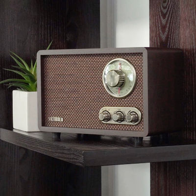 Victrola VRS-2800 Retro Wood Bluetooth AM/FM Radio with Rotary Dial