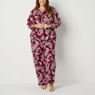 Liz Claiborne Womens Plus V Neck Long Sleeve 4 pc. Pant Pajama Set