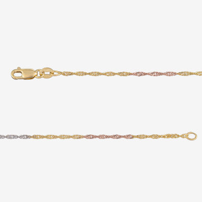 Made in Italy 14K Tri-Color Gold 18 Inch Solid Singapore Chain Necklace