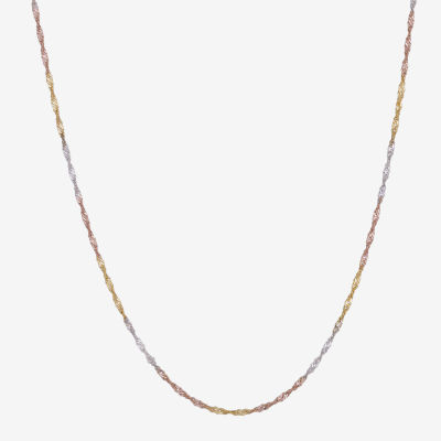 Made in Italy 14K Tri-Color Gold 18 Inch Solid Singapore Chain Necklace