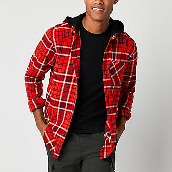 Vision Streetwear Mens Hooded Long Sleeve Flannel Shirt, Color: Bright Red  - JCPenney