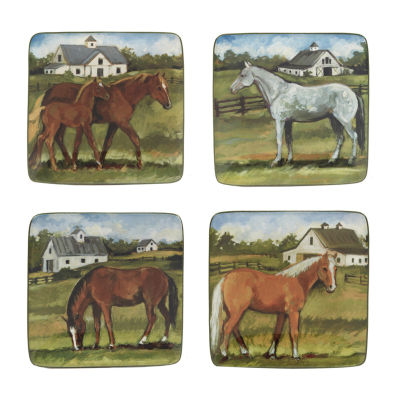 Certified International York Stables Canape 4-pc. Earthenware Appetizer Plate