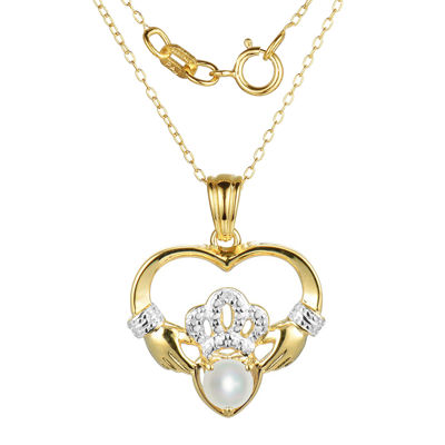 Cultured Freshwater Pearl and Diamond-Accent Claddagh Pendant Necklace