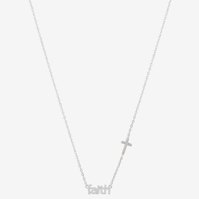 Silver Treasures Faith Cubic Zirconia Sterling Silver 16 Inch Cable Cross Pendant Necklace