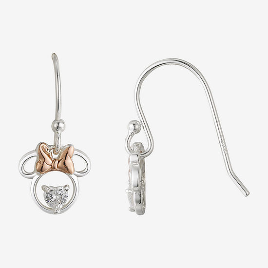 Disney Classics Cubic Zirconia Sterling Silver Heart Minnie Mouse Drop Earrings