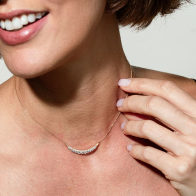 Bar Womens 3/4 CT. T.W. Natural White Diamond 14K Gold Bar Curved 15 Inch Pendant Necklace