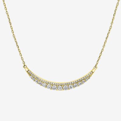 Bar Womens 3/4 CT. T.W. Natural White Diamond 14K Gold Bar Curved 15 Inch Pendant Necklace