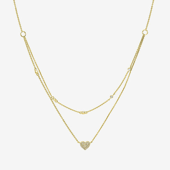 Double Layer Womens 1/8 CT. T.W. Genuine White Diamond 14K Gold Heart Pendant Necklace