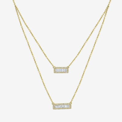 Double Layer Womens 5/8 CT. T.W. Natural White Diamond 14K Gold Bar 15 Inch Pendant Necklace