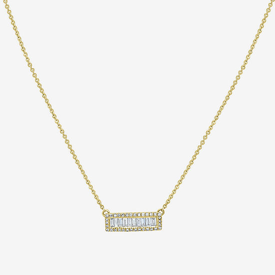 Womens 3/8 CT. T.W. Genuine White Diamond 14K Gold Bar Pendant Necklace