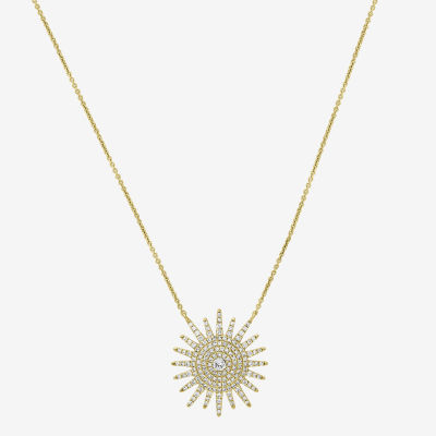 Starburst Womens 1/2 CT. T.W. Natural White Diamond 14K Gold Sunburst 15 Inch Pendant Necklace