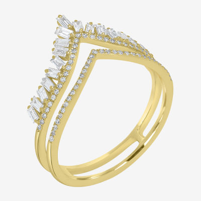 Double Chevron Womens 5/8 CT. T.W. Natural White Diamond 14K Gold Delicate Stackable Ring