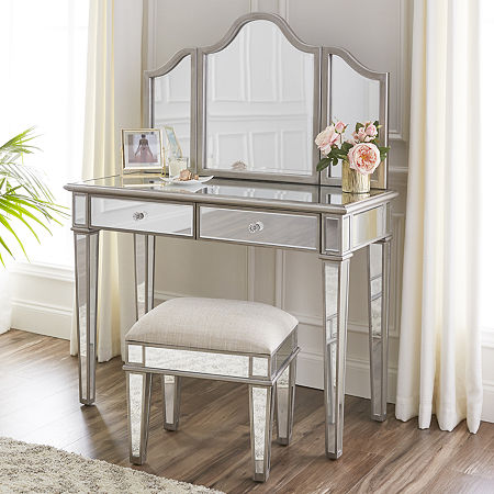 Genhorn 2-pc. Vanity & Stool Set, One Size, Silver