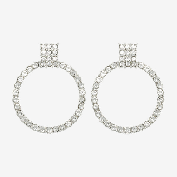 Mixit Silver Tone Pave Open Circle Drop Earrings