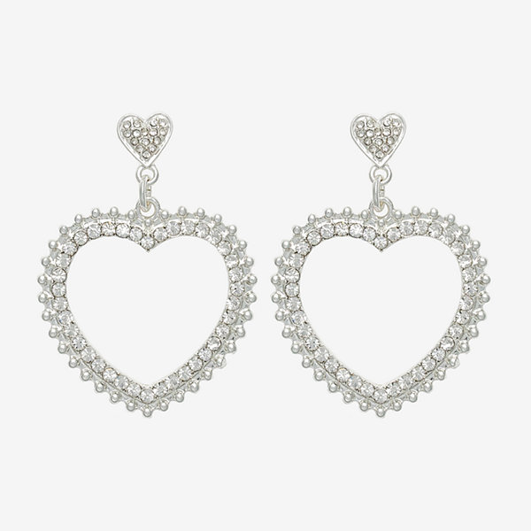 Mixit Silver Tone Pave Heart Drop Earrings