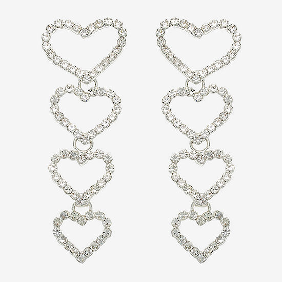 Mixit Silver Tone Pave Multi Heart Drop Earrings