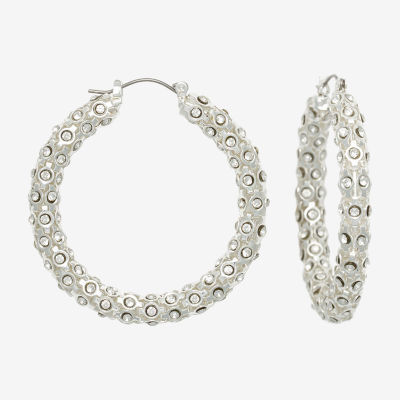 Mixit Silver Tone Pave 50.3mm Hoop Earrings