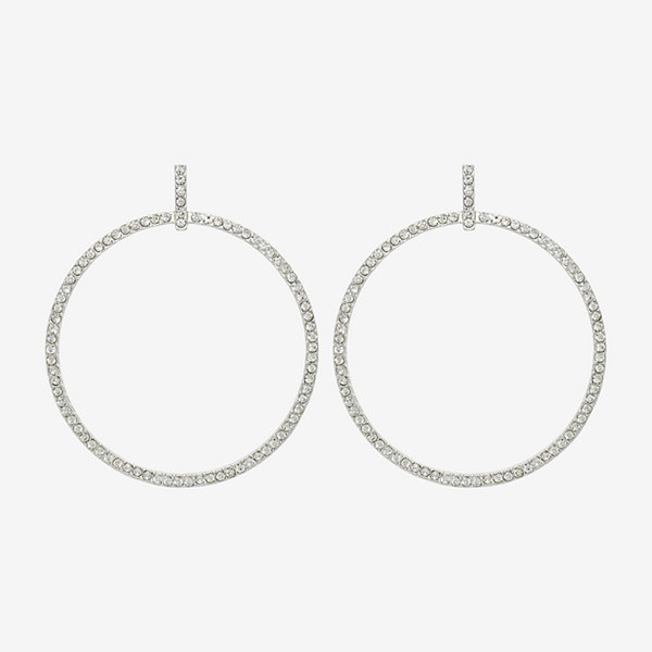 Mixit Silver Tone Pave Thin 57mm Hoop Earrings