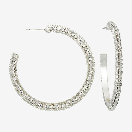 Mixit Silver Tone 46.7mm Pave Open Hoop Earrings