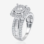 Womens 2 CT. T.W. Lab Grown White Diamond 10K White Gold Cushion Side Stone Halo Engagement Ring