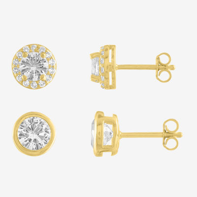 Yes, Please! Womens Lab Created White Sapphire 14K Gold Over Silver 2 Pair Earring Set