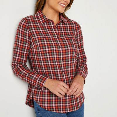 St. John's Bay Tall Womens Long Sleeve Regular Fit Button-Down Shirt