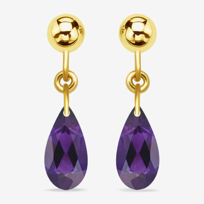 Lab Created Purple Amethyst 10K Gold Drop Earrings