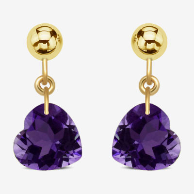 Lab Created Purple Amethyst 10K Gold Heart Drop Earrings