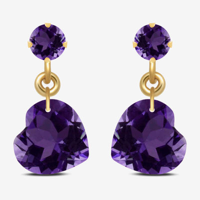 Gemstone 10K Gold Heart Drop Earrings