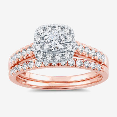 H-I / Si1-Si2) Womens CT. T.W. Lab Grown White Diamond 10K or 14K Gold Cushion Side Stone Halo Bridal Set