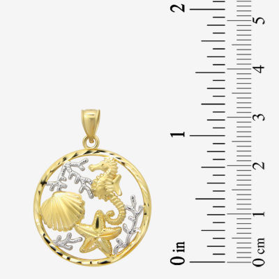 Sea Life Circle Womens 14K Two Tone Gold Pendant