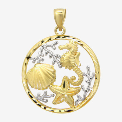 Sea Life Circle Womens 14K Two Tone Gold Pendant