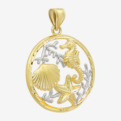 Sea Life Circle Womens 14K Two Tone Gold Pendant