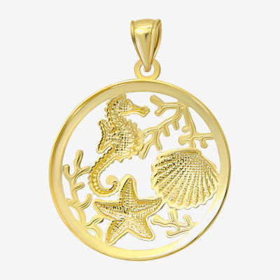 Sea Life Circle Womens 14K Two Tone Gold Pendant