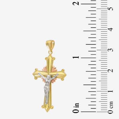 Crucifix Womens 14K Tri-Color Gold Cross Pendant