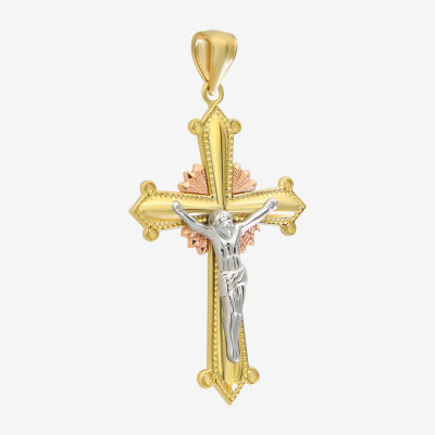 Crucifix Womens 14K Tri-Color Gold Cross Pendant