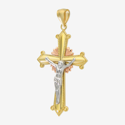 Crucifix Womens 14K Tri-Color Gold Cross Pendant