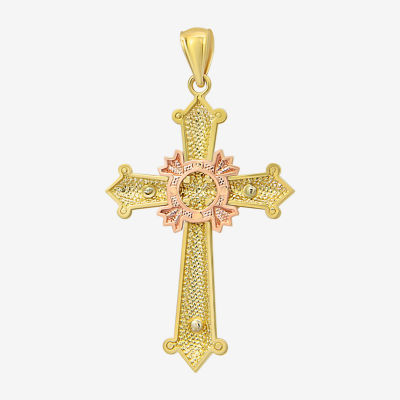 Crucifix Womens 14K Tri-Color Gold Cross Pendant