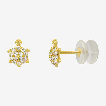 14K Yellow Gold Cubic Zirconia CZ Created Opal Circle Screw Back Stud  Earrings