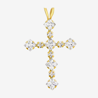 Gold Close Out Womens 1 CT. T.W. Lab Created White Cubic Zirconia 10K Gold Cross Pendant