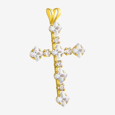 Gold Close Out Womens 1 CT. T.W. Lab Created White Cubic Zirconia 10K Gold Cross Pendant