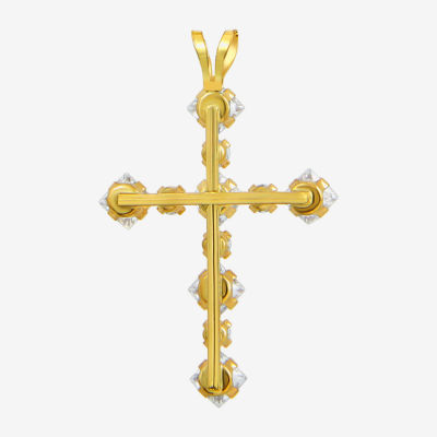 Gold Close Out Womens 1 CT. T.W. Lab Created White Cubic Zirconia 10K Gold Cross Pendant