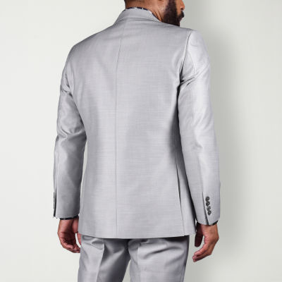 Steve Harvey Mens Classic Fit Bone Gray Shantung Suit Jacket