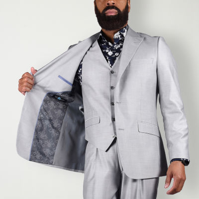 Steve Harvey Mens Classic Fit Bone Gray Shantung Suit Jacket